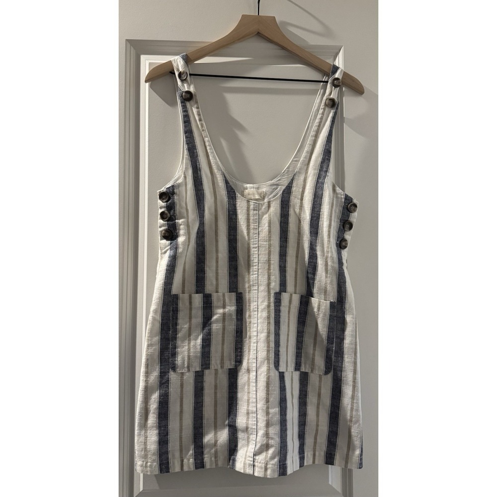 Alter'd State Linen Blend Striped Jumper Dress Small Coastal Pockets